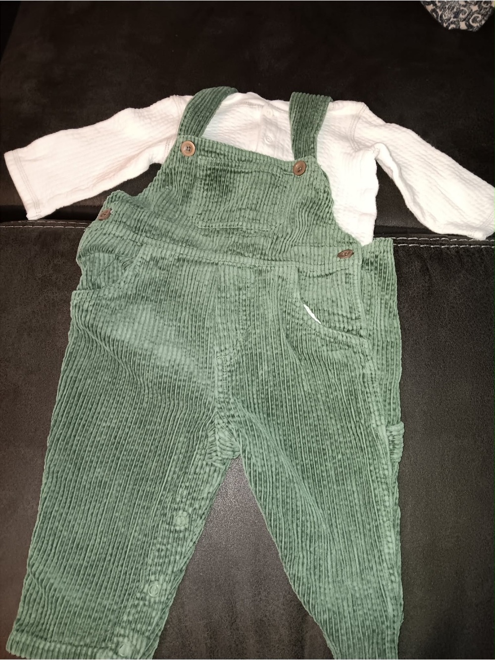 Kids Green Corduroy Overalls with Button Straps